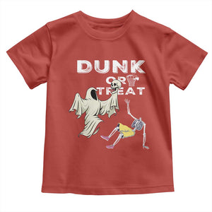 Halloween Dunk Or Treat Toddler T Shirt Funny Skeleton And Ghost Playing Basketball TS12 Red Print Your Wear