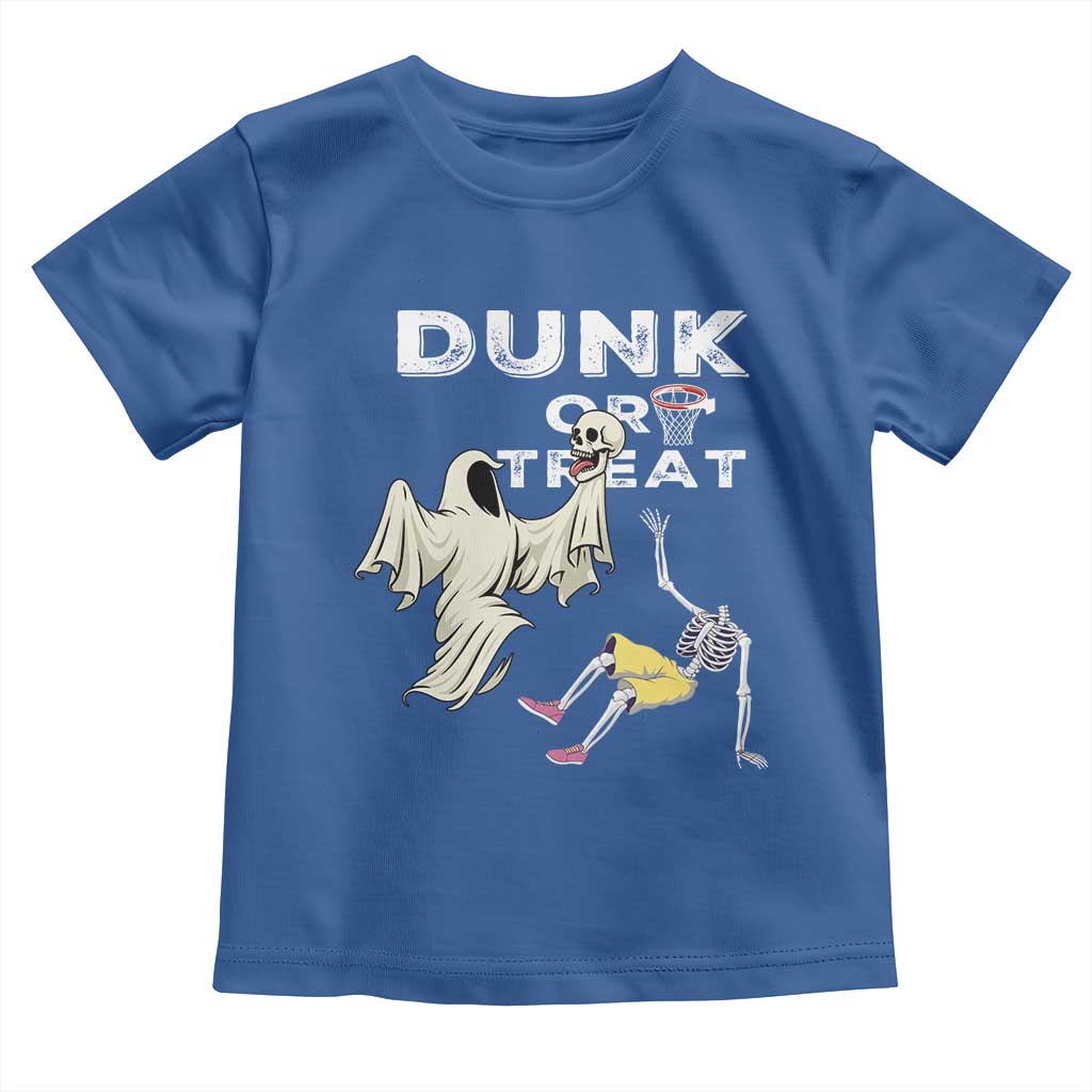 Halloween Dunk Or Treat Toddler T Shirt Funny Skeleton And Ghost Playing Basketball TS12 Royal Blue Print Your Wear