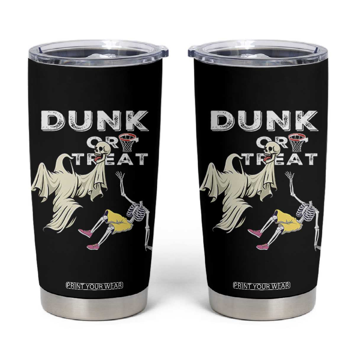 Halloween Dunk Or Treat Tumbler Cup Funny Skeleton And Ghost Playing Basketball TS12 Black Print Your Wear