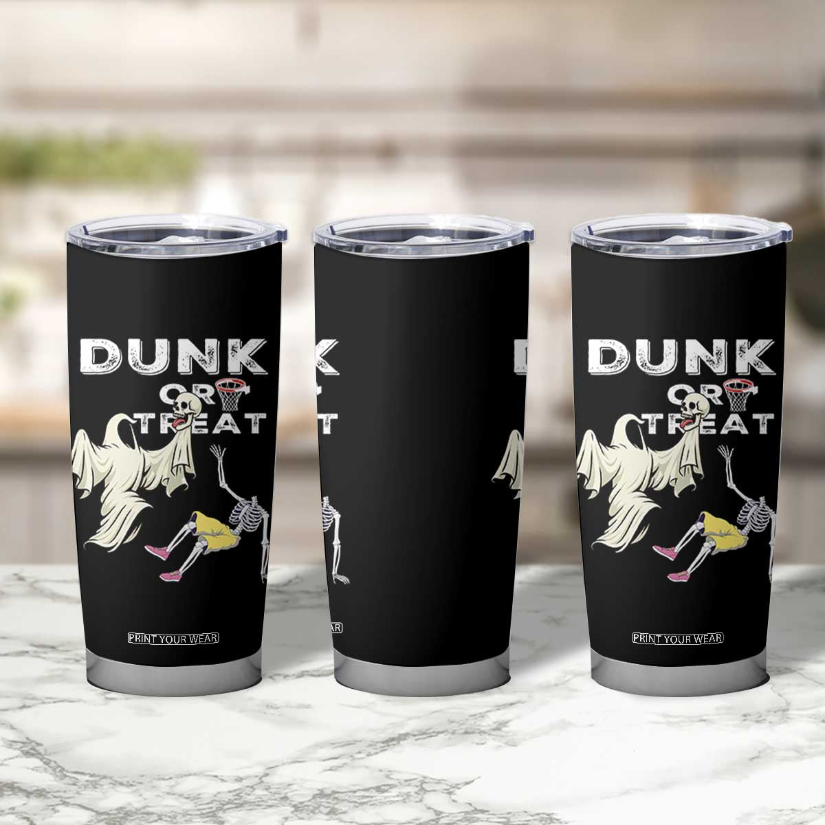 Halloween Dunk Or Treat Tumbler Cup Funny Skeleton And Ghost Playing Basketball TS12 Print Your Wear