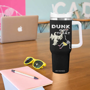 Halloween Dunk Or Treat Tumbler With Handle Funny Skeleton And Ghost Playing Basketball TS12 Print Your Wear