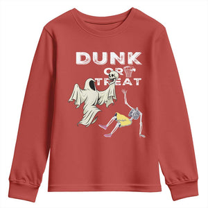 Halloween Dunk Or Treat Youth Sweatshirt Funny Skeleton And Ghost Playing Basketball TS12 Red Print Your Wear