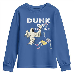 Halloween Dunk Or Treat Youth Sweatshirt Funny Skeleton And Ghost Playing Basketball TS12 Royal Blue Print Your Wear