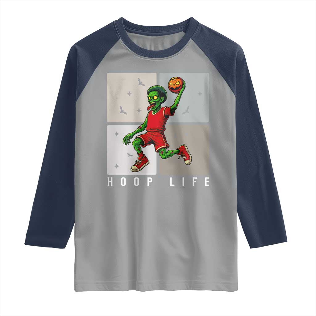 Hoop Life Raglan Shirt Halloween Zombie Basketball Spooky Game TS12 Sport Gray Navy Print Your Wear