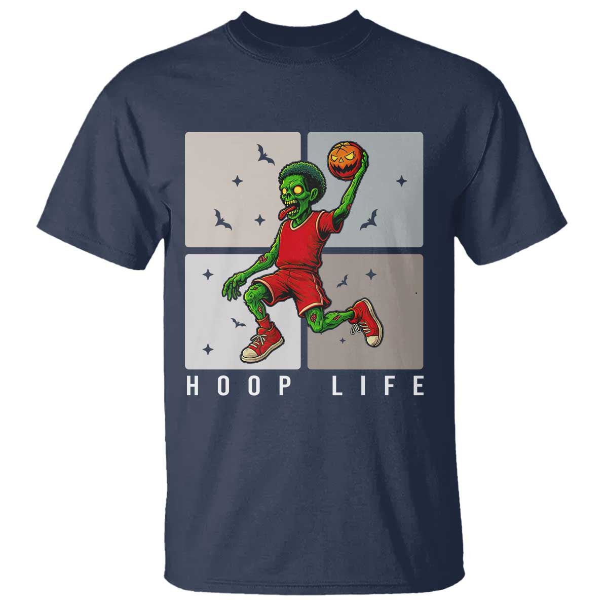 Hoop Life T Shirt Halloween Zombie Basketball Spooky Game TS12 Navy Print Your Wear