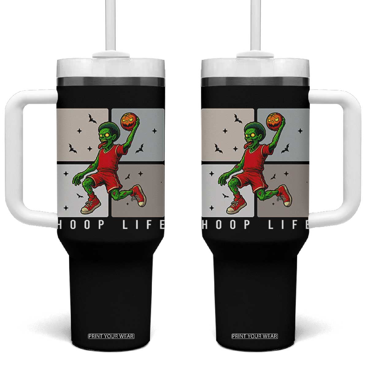 Hoop Life Tumbler With Handle Halloween Zombie Basketball Spooky Game TS12 One Size: 40 oz Black Print Your Wear
