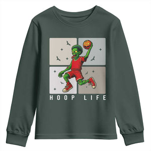 Hoop Life Youth Sweatshirt Halloween Zombie Basketball Spooky Game TS12 Dark Forest Green Print Your Wear