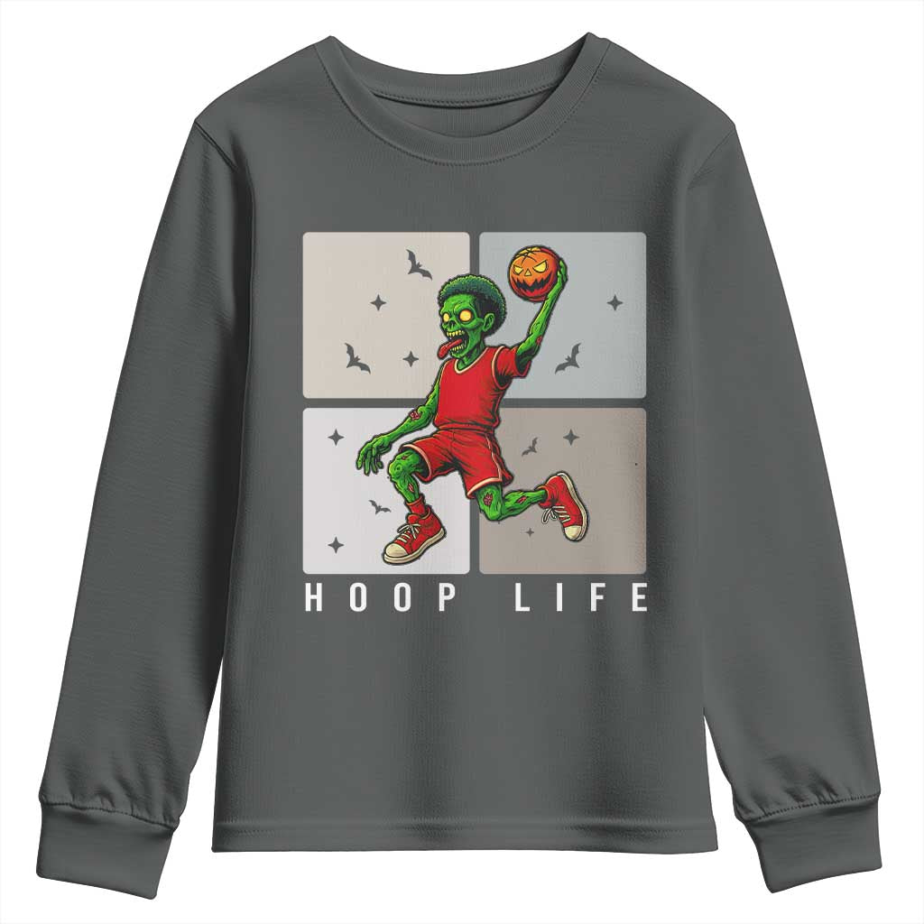 Hoop Life Youth Sweatshirt Halloween Zombie Basketball Spooky Game TS12 Dark Heather Print Your Wear
