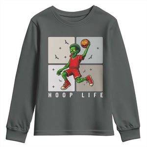 Hoop Life Youth Sweatshirt Halloween Zombie Basketball Spooky Game TS12 Dark Heather Print Your Wear