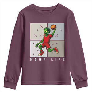Hoop Life Youth Sweatshirt Halloween Zombie Basketball Spooky Game TS12 Maroon Print Your Wear