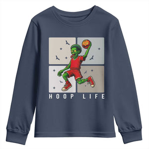 Hoop Life Youth Sweatshirt Halloween Zombie Basketball Spooky Game TS12 Navy Print Your Wear
