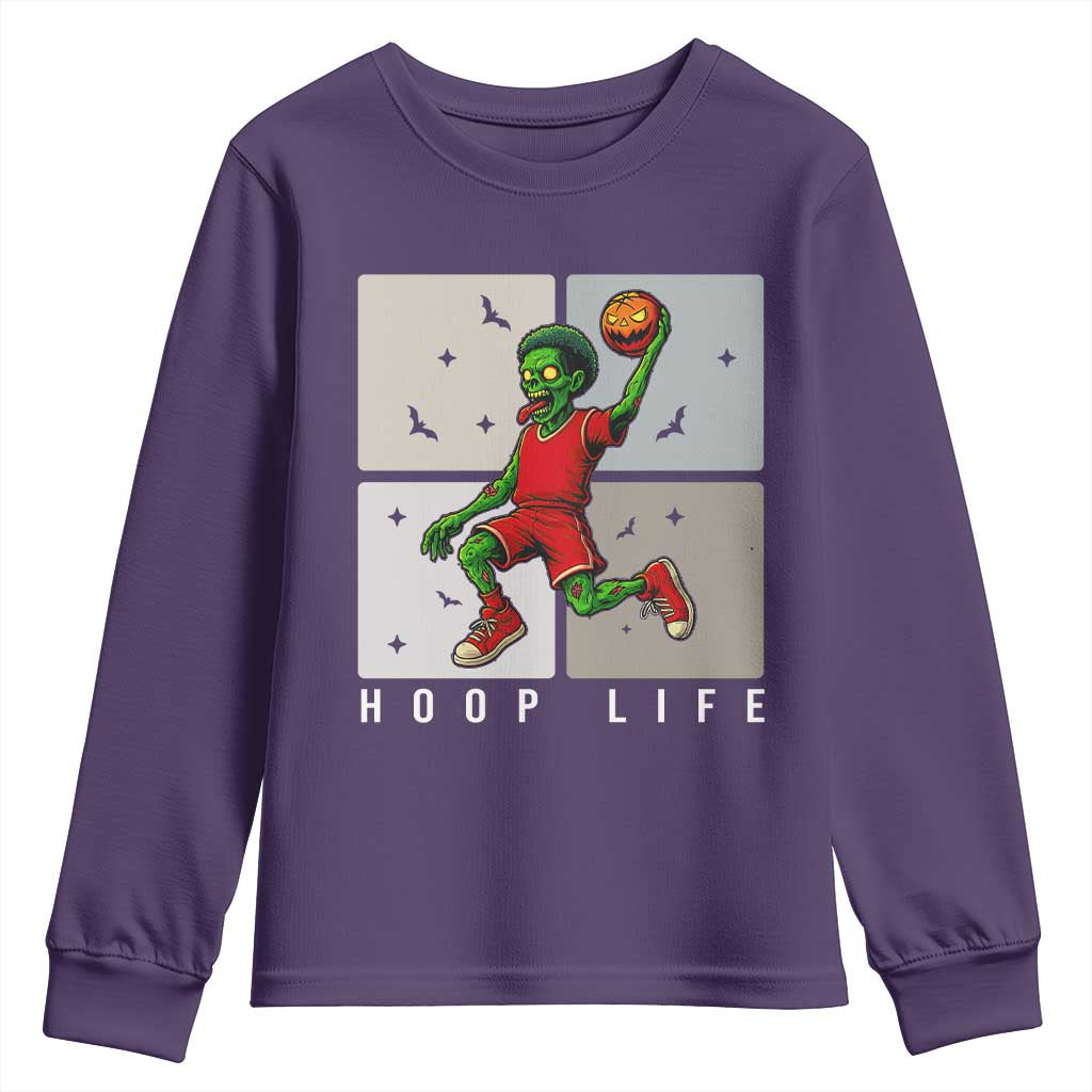 Hoop Life Youth Sweatshirt Halloween Zombie Basketball Spooky Game TS12 Purple Print Your Wear