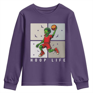 Hoop Life Youth Sweatshirt Halloween Zombie Basketball Spooky Game TS12 Purple Print Your Wear
