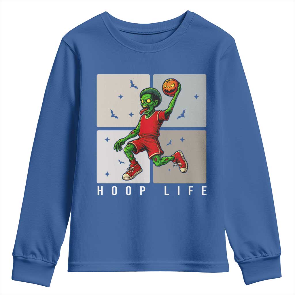 Hoop Life Youth Sweatshirt Halloween Zombie Basketball Spooky Game TS12 Royal Blue Print Your Wear