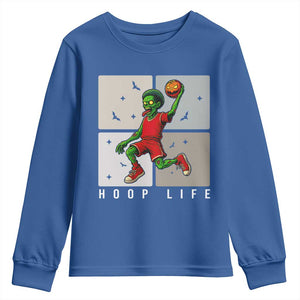 Hoop Life Youth Sweatshirt Halloween Zombie Basketball Spooky Game TS12 Royal Blue Print Your Wear