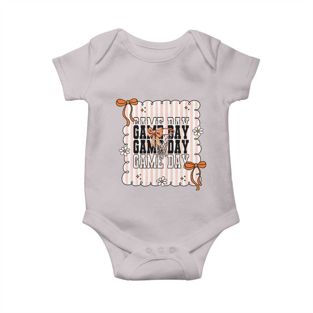 Basketball Game Day Baby Onesie Retro Coquette Bow Gift For Sport Lovers TS12 Ice Gray Print Your Wear