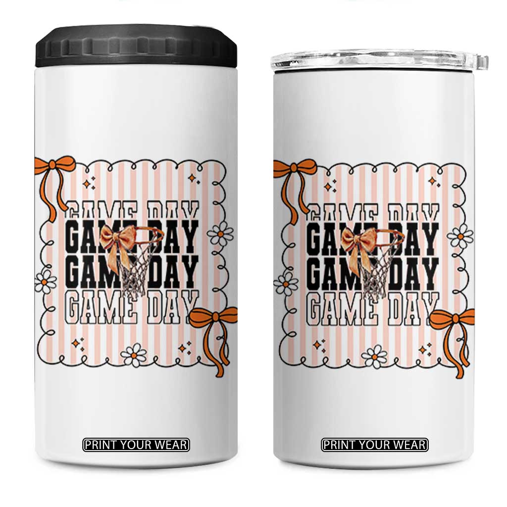 Basketball Game Day 4 in 1 Can Cooler Tumbler Retro Coquette Bow Gift For Sport Lovers TS12 One Size: 16 oz White Print Your Wear