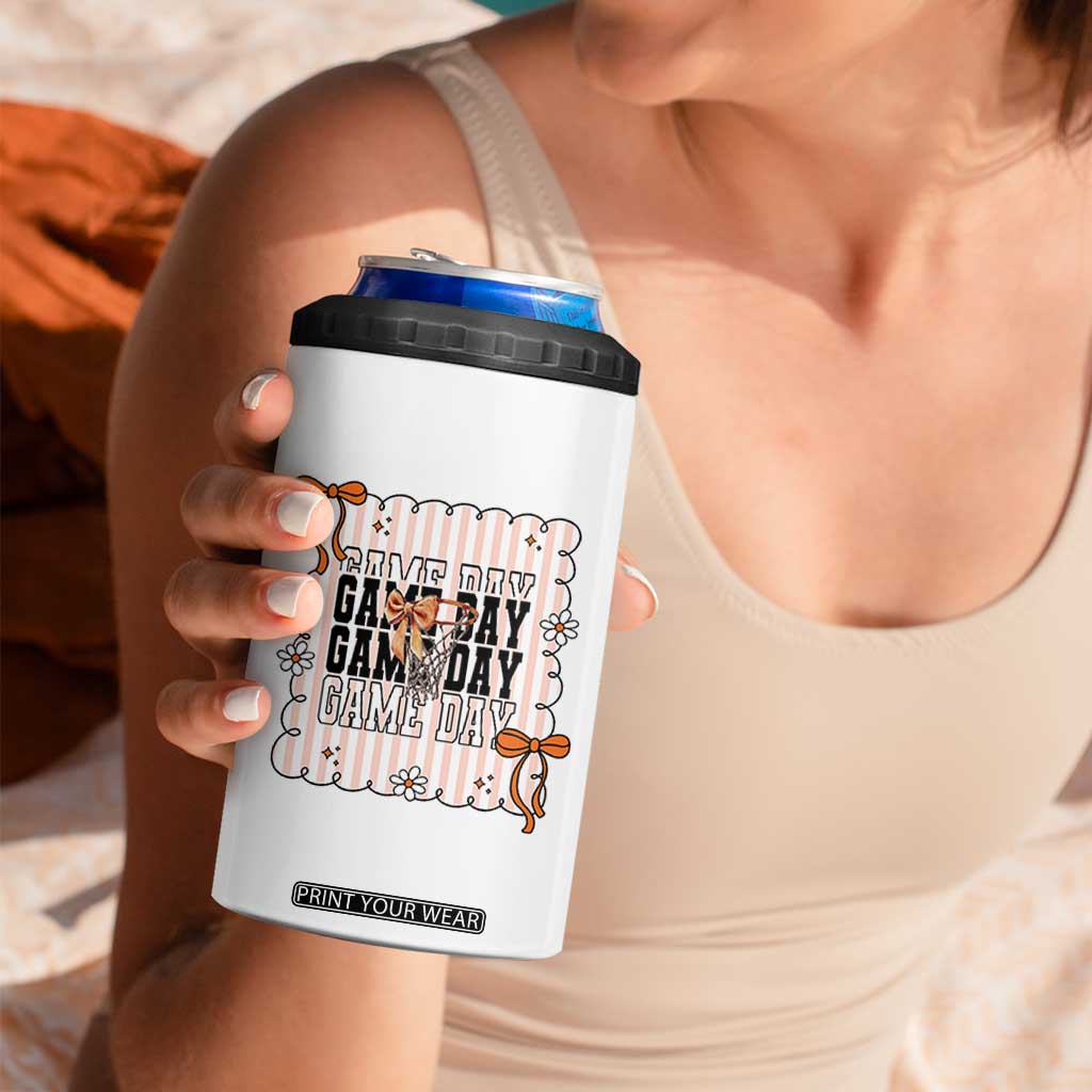 Basketball Game Day 4 in 1 Can Cooler Tumbler Retro Coquette Bow Gift For Sport Lovers TS12 Print Your Wear