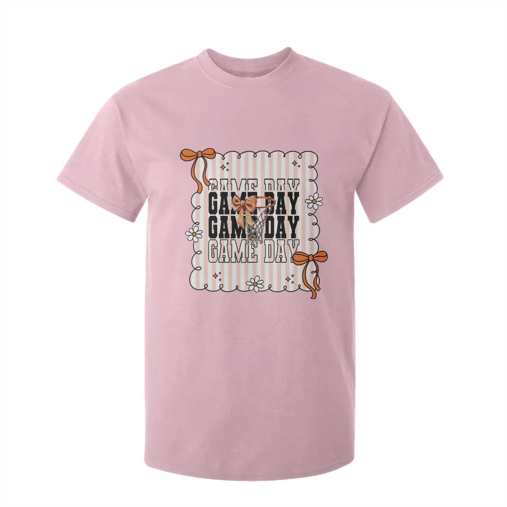 Basketball Game Day T Shirt For Kid Retro Coquette Bow Gift For Sport Lovers TS12 Light Pink Print Your Wear