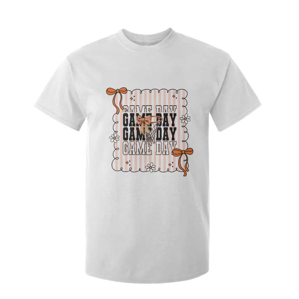 Basketball Game Day T Shirt For Kid Retro Coquette Bow Gift For Sport Lovers TS12 White Print Your Wear