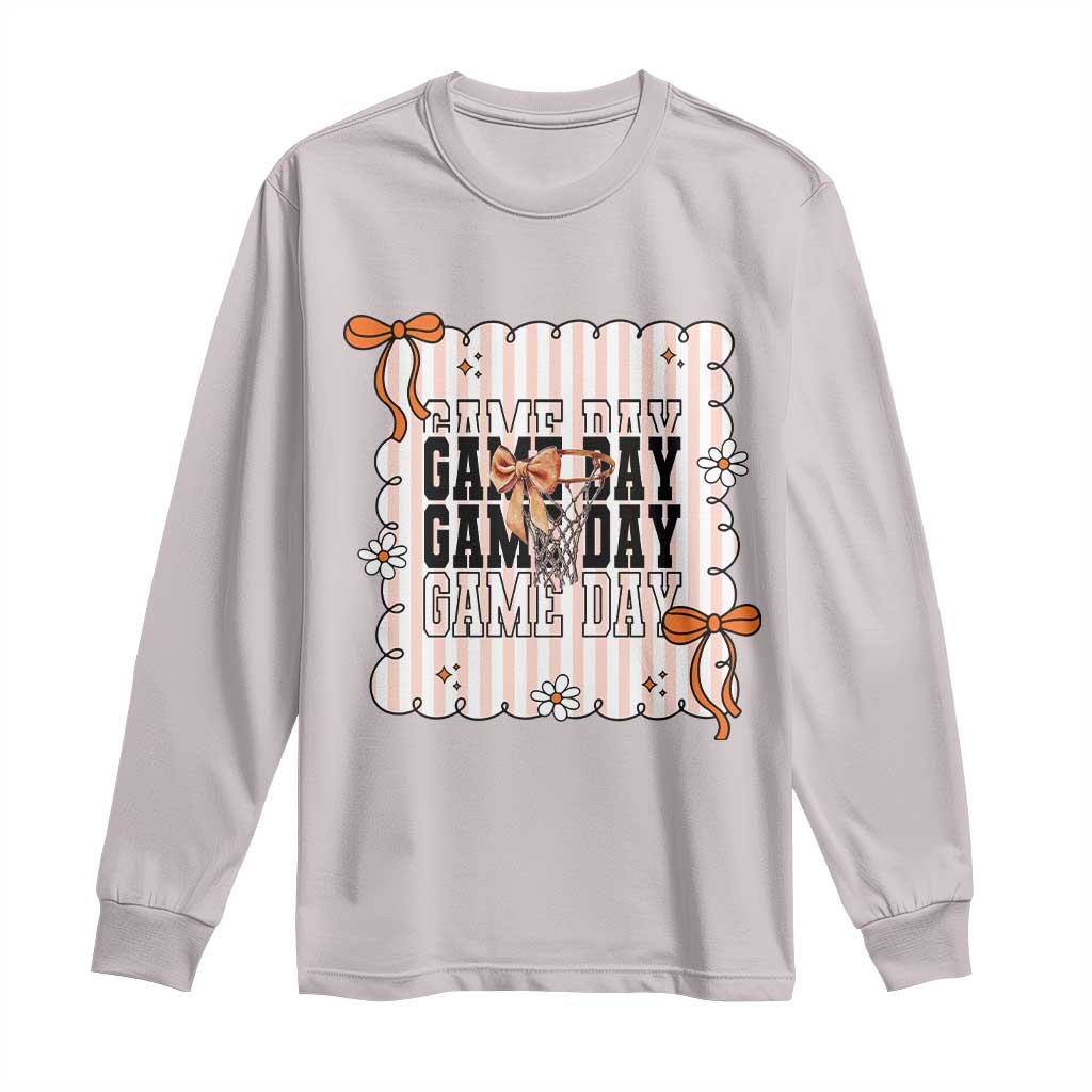 Basketball Game Day Long Sleeve Shirt Retro Coquette Bow Gift For Sport Lovers TS12 Ice Gray Print Your Wear