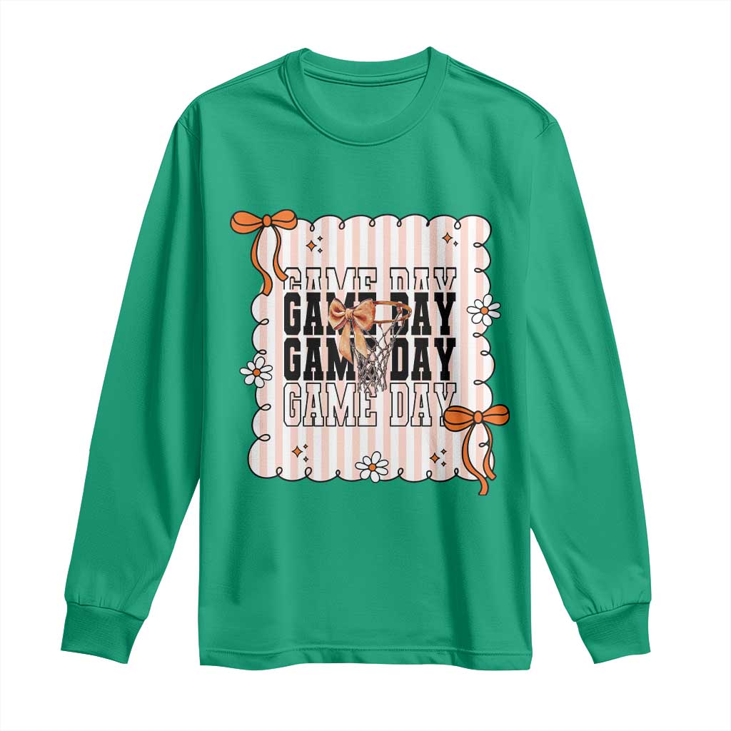 Basketball Game Day Long Sleeve Shirt Retro Coquette Bow Gift For Sport Lovers TS12 Irish Green Print Your Wear