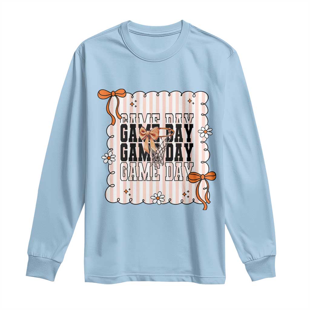 Basketball Game Day Long Sleeve Shirt Retro Coquette Bow Gift For Sport Lovers TS12 Light Blue Print Your Wear