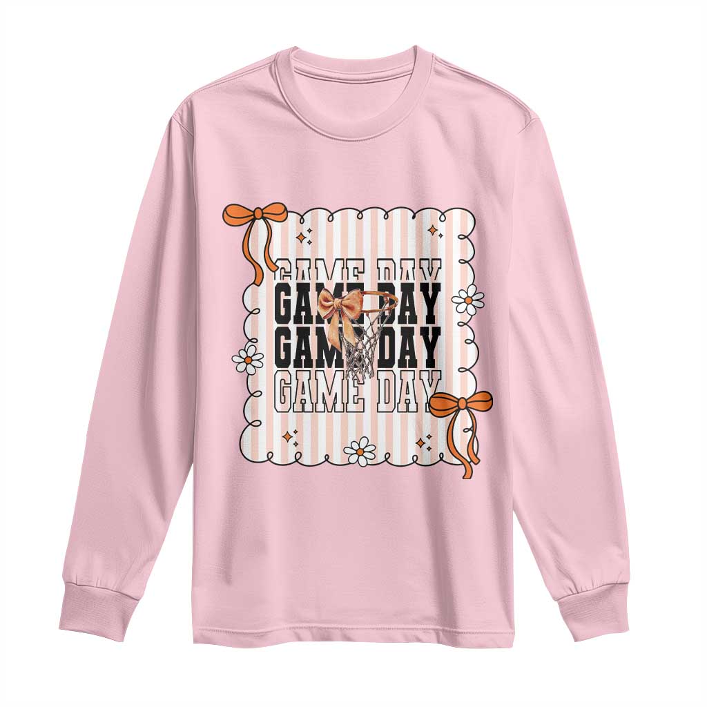 Basketball Game Day Long Sleeve Shirt Retro Coquette Bow Gift For Sport Lovers TS12 Light Pink Print Your Wear