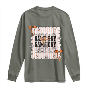 Basketball Game Day Long Sleeve Shirt Retro Coquette Bow Gift For Sport Lovers TS12 Military Green Print Your Wear