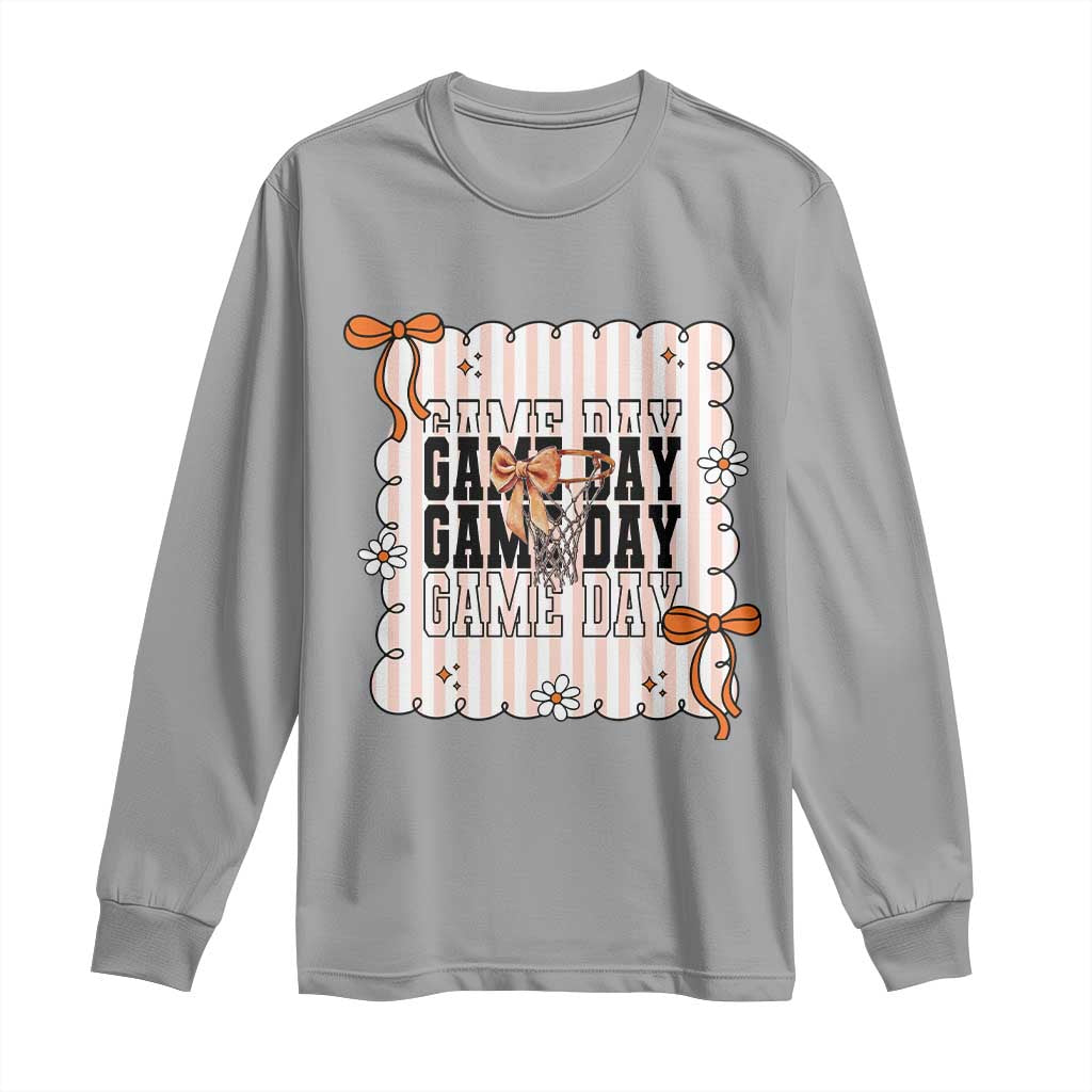 Basketball Game Day Long Sleeve Shirt Retro Coquette Bow Gift For Sport Lovers TS12 Sport Gray Print Your Wear