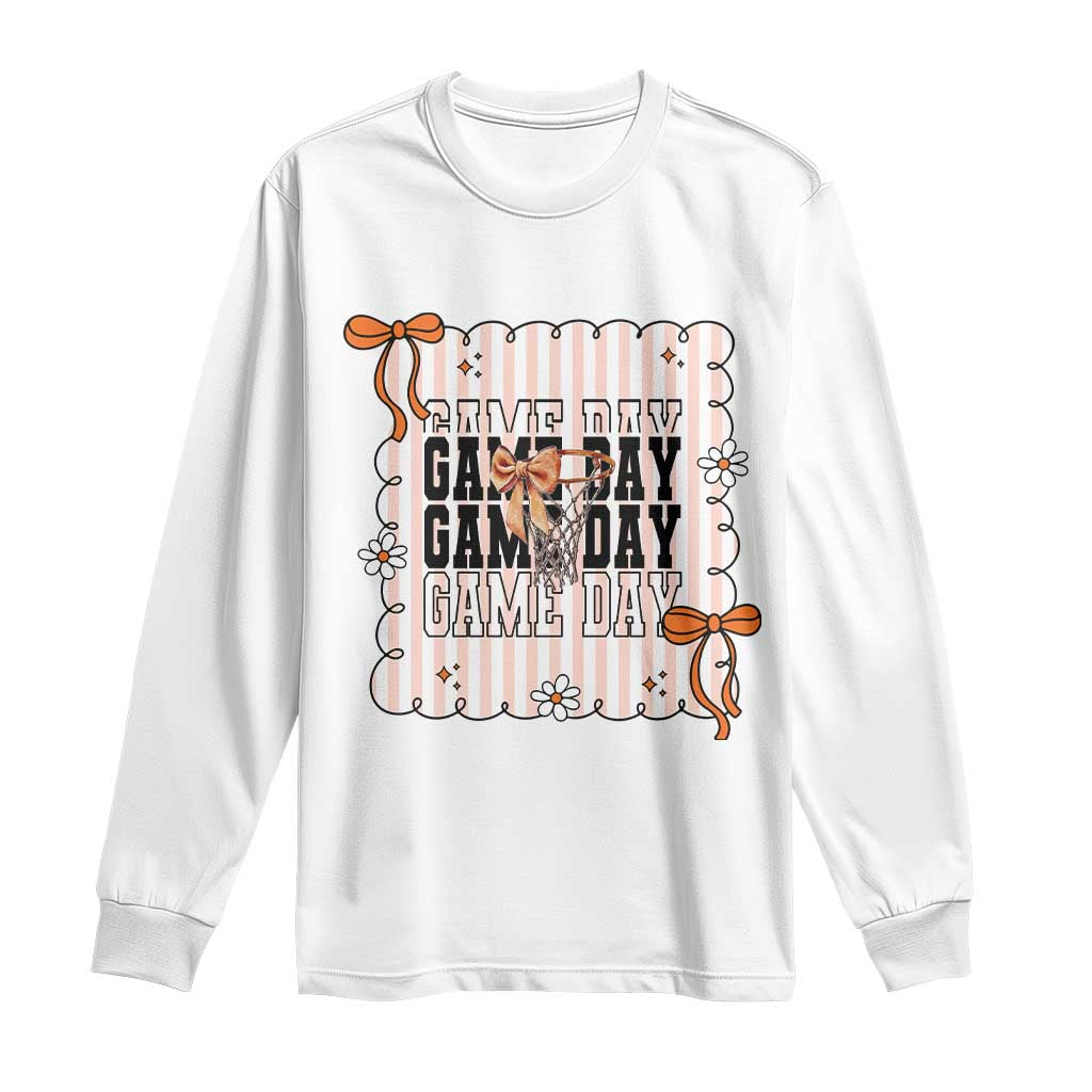 Basketball Game Day Long Sleeve Shirt Retro Coquette Bow Gift For Sport Lovers TS12 White Print Your Wear