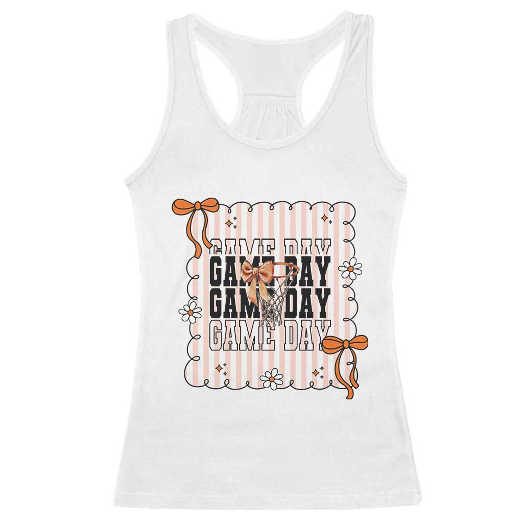 Basketball Game Day Racerback Tank Top Retro Coquette Bow Gift For Sport Lovers TS12 White Print Your Wear