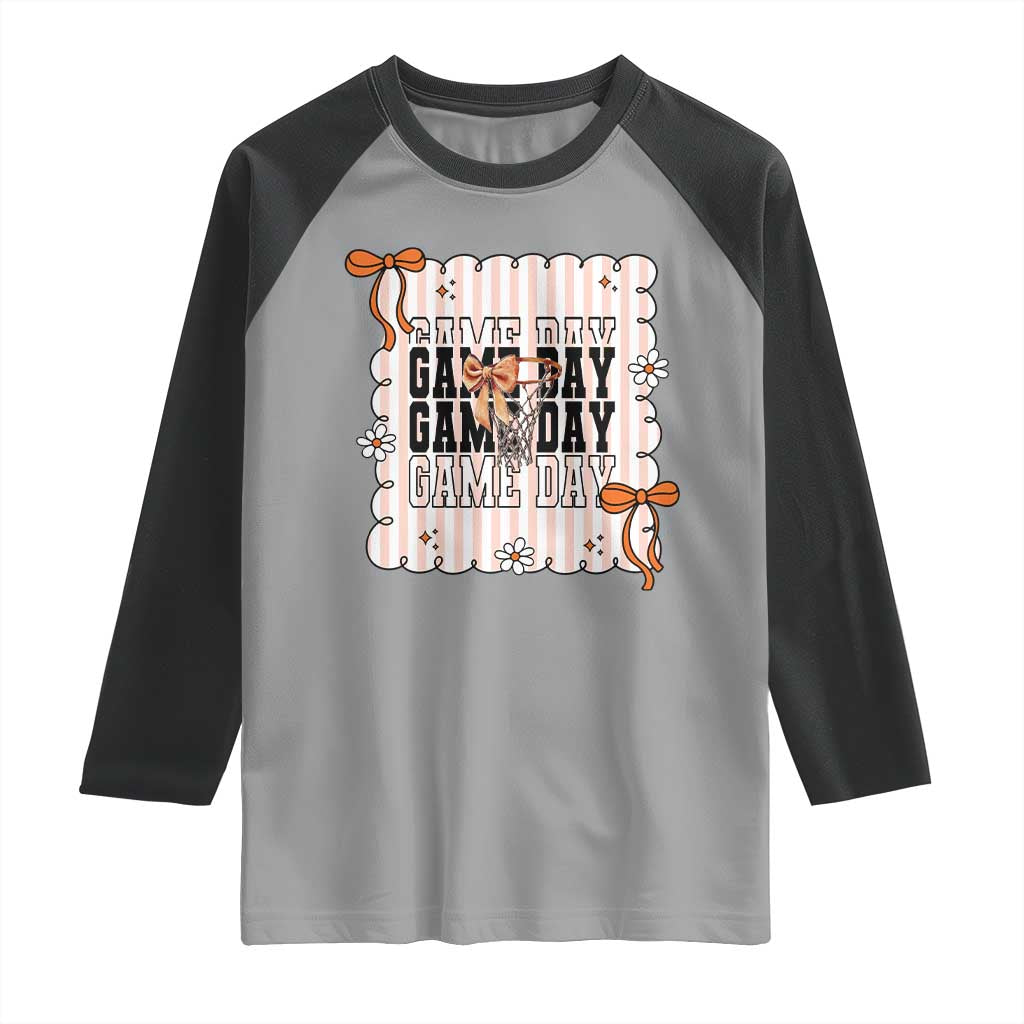 Basketball Game Day Raglan Shirt Retro Coquette Bow Gift For Sport Lovers TS12 Sport Gray Black Print Your Wear