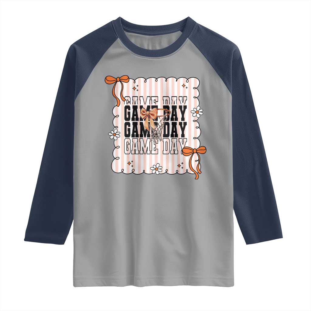 Basketball Game Day Raglan Shirt Retro Coquette Bow Gift For Sport Lovers TS12 Sport Gray Navy Print Your Wear