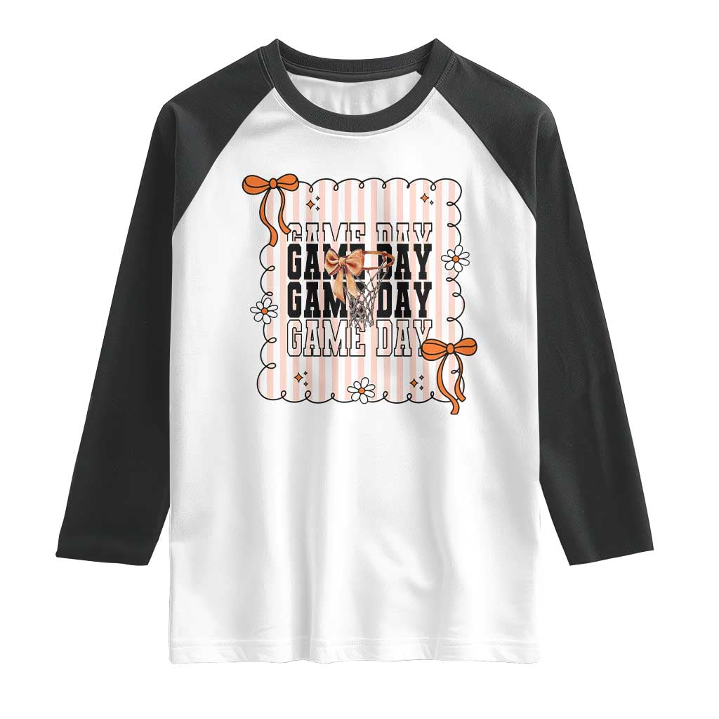 Basketball Game Day Raglan Shirt Retro Coquette Bow Gift For Sport Lovers TS12 White Black Print Your Wear