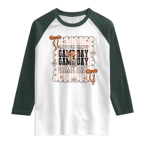 Basketball Game Day Raglan Shirt Retro Coquette Bow Gift For Sport Lovers TS12 White Dark Forest Green Print Your Wear