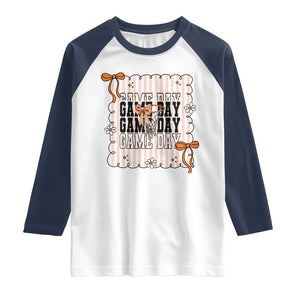 Basketball Game Day Raglan Shirt Retro Coquette Bow Gift For Sport Lovers TS12 White Navy Print Your Wear