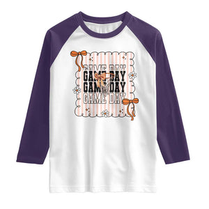 Basketball Game Day Raglan Shirt Retro Coquette Bow Gift For Sport Lovers TS12 White Purple Print Your Wear