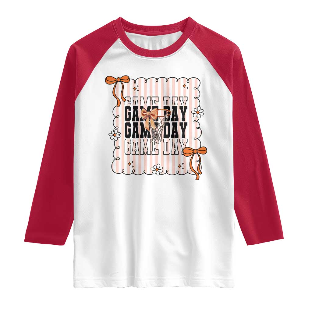 Basketball Game Day Raglan Shirt Retro Coquette Bow Gift For Sport Lovers TS12 White Red Print Your Wear