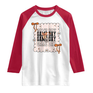 Basketball Game Day Raglan Shirt Retro Coquette Bow Gift For Sport Lovers TS12 White Red Print Your Wear
