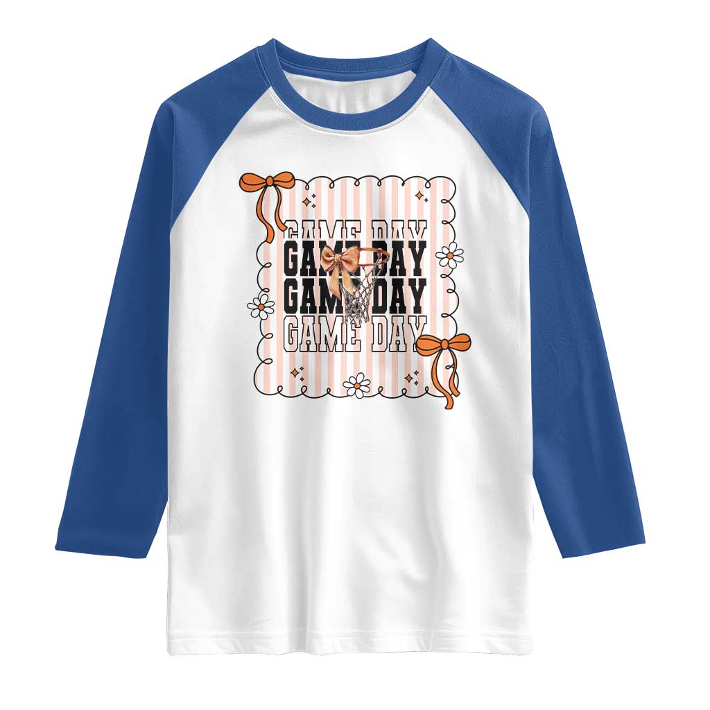 Basketball Game Day Raglan Shirt Retro Coquette Bow Gift For Sport Lovers TS12 White Royal Print Your Wear