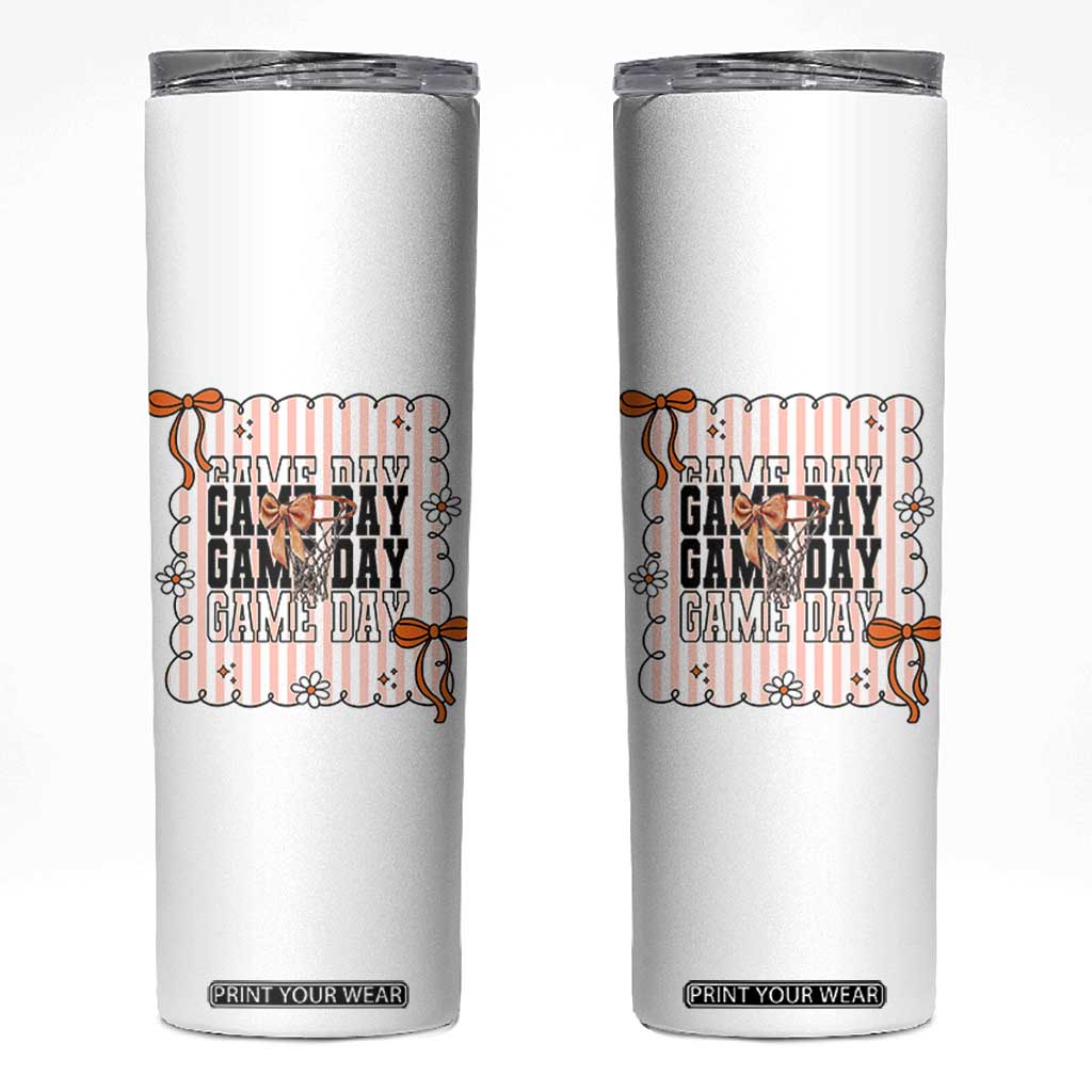 Basketball Game Day Skinny Tumbler Retro Coquette Bow Gift For Sport Lovers TS12 White Print Your Wear