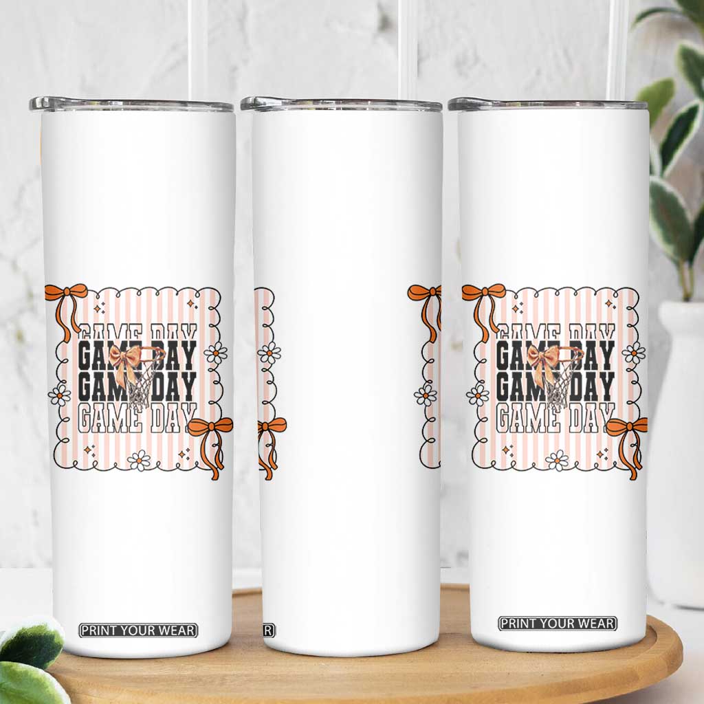 Basketball Game Day Skinny Tumbler Retro Coquette Bow Gift For Sport Lovers TS12 Print Your Wear