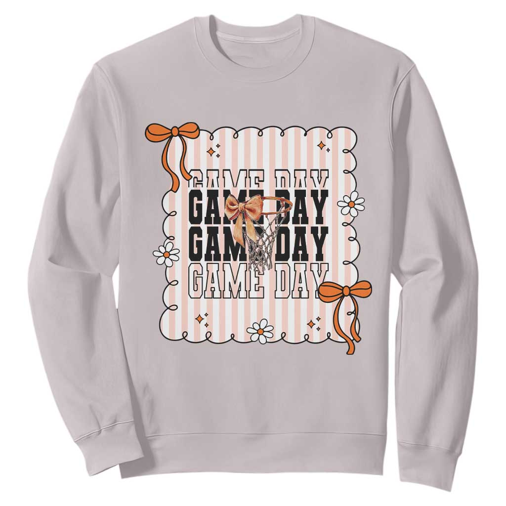 Basketball Game Day Sweatshirt Retro Coquette Bow Gift For Sport Lovers TS12 Ice Gray Print Your Wear