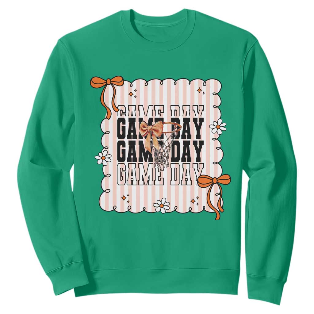 Basketball Game Day Sweatshirt Retro Coquette Bow Gift For Sport Lovers TS12 Irish Green Print Your Wear