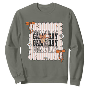 Basketball Game Day Sweatshirt Retro Coquette Bow Gift For Sport Lovers TS12 Military Green Print Your Wear