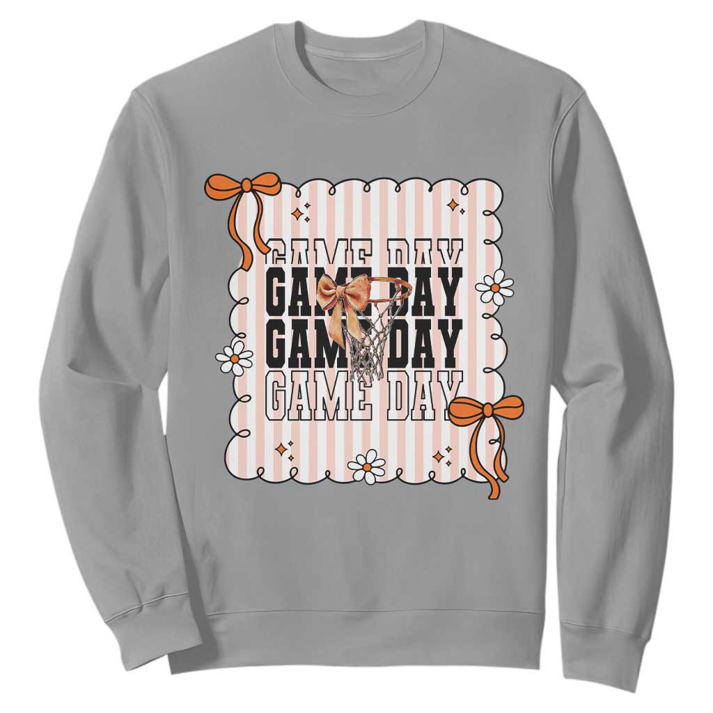 Basketball Game Day Sweatshirt Retro Coquette Bow Gift For Sport Lovers TS12 Sport Gray Print Your Wear
