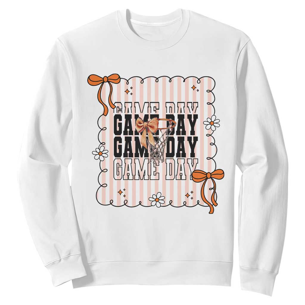 Basketball Game Day Sweatshirt Retro Coquette Bow Gift For Sport Lovers TS12 White Print Your Wear
