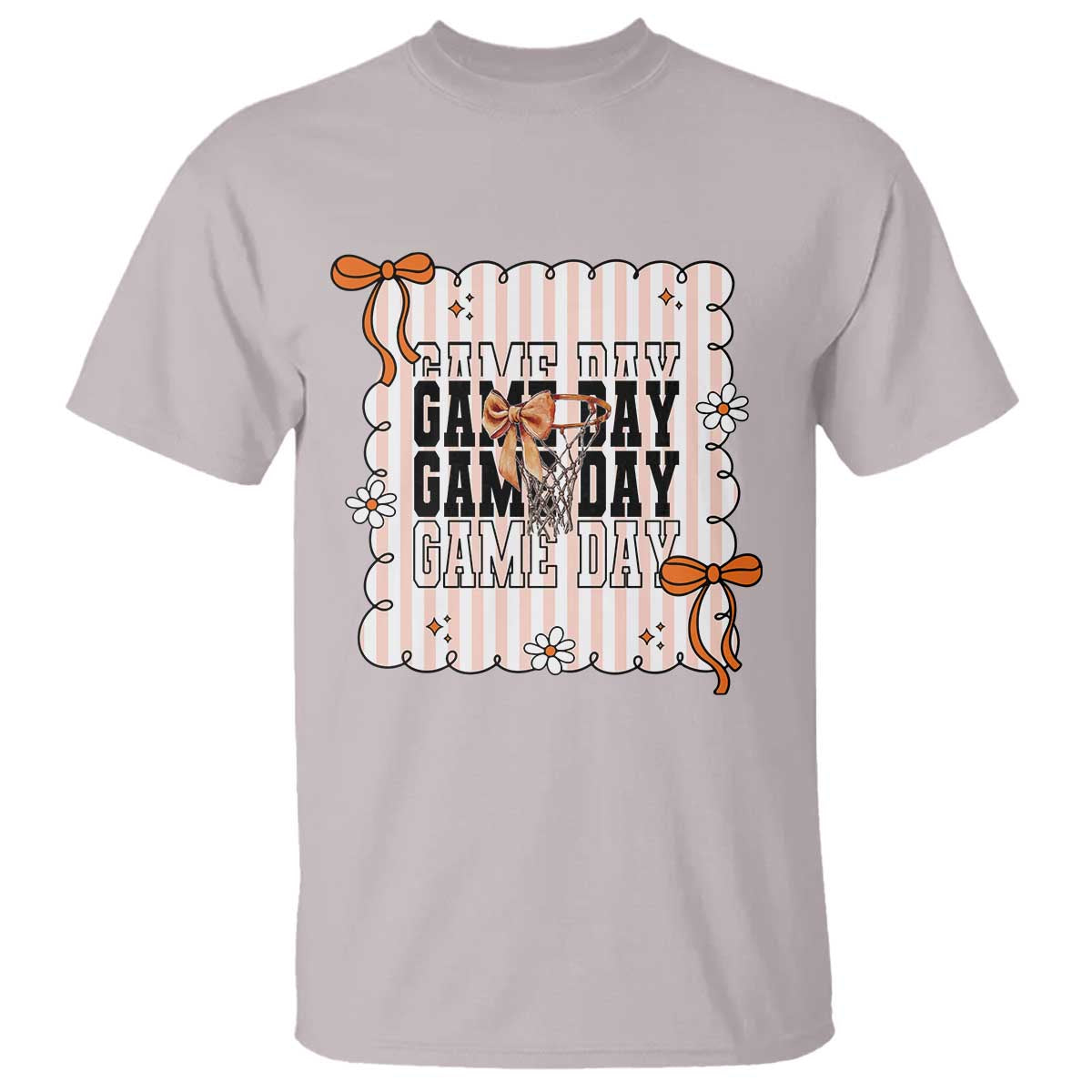 Basketball Game Day T Shirt Retro Coquette Bow Gift For Sport Lovers TS12 Ice Gray Print Your Wear