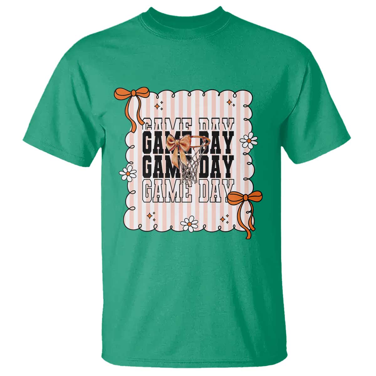 Basketball Game Day T Shirt Retro Coquette Bow Gift For Sport Lovers TS12 Irish Green Print Your Wear